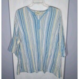 Tantrums Women’s Top Sz 3X  Colorful Stripes Sparkle Embroidered Seersucker Boho